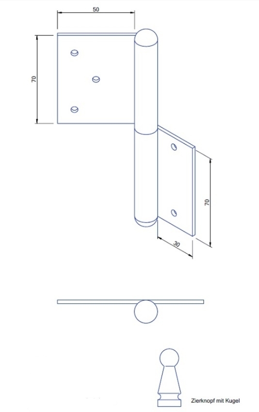 Einstemmband fester Stift 140mm links Eisen verzinkt Serie TB013 Bild1