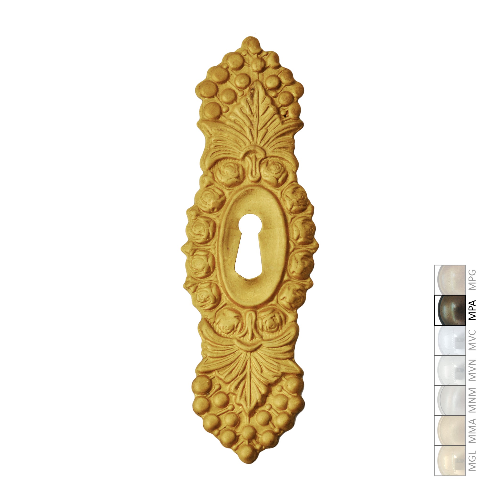 Klassizismus Möbelschild geprägt Messing MPA 50x155mm mit Schlüsselloch Serie KL045 Bild1