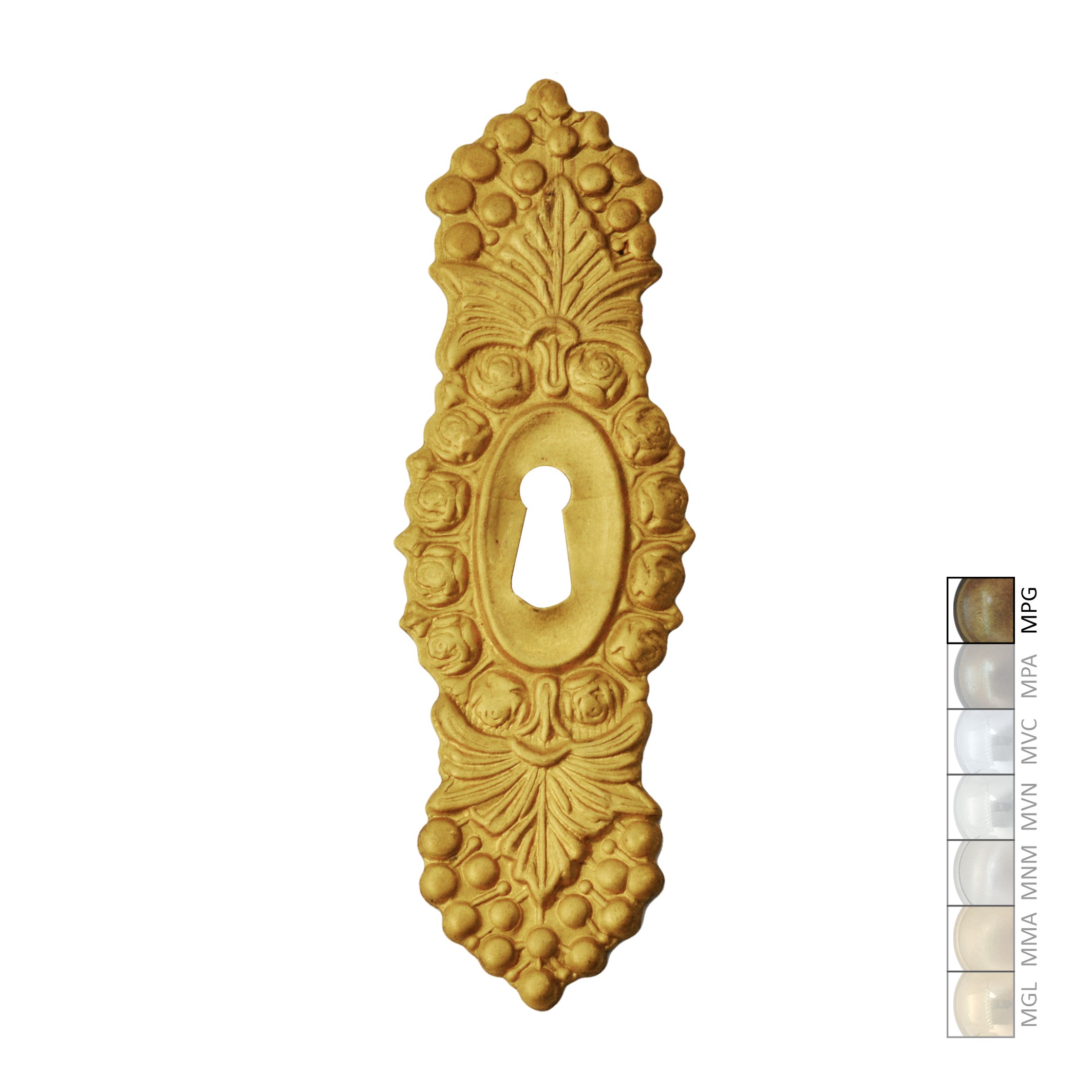 Klassizismus Möbelschild geprägt Messing MPG 50x155mm mit Schlüsselloch Serie KL045 Bild1