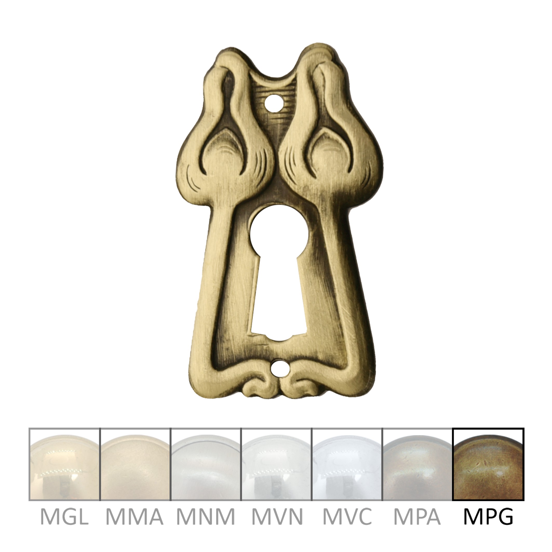 Klassizismus Möbelschild geprägt Messing MPG 26x44mm mit Schlüsselloch Serie KL157 Bild1