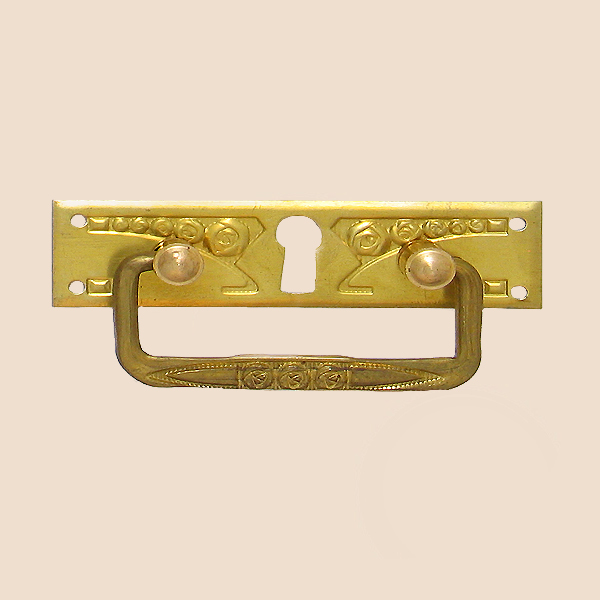 Jugendstil Möbelschild geprägt Messing MPA 98 x 25mm mit Griff und Schlüsselloch Serie JU011 Bild1