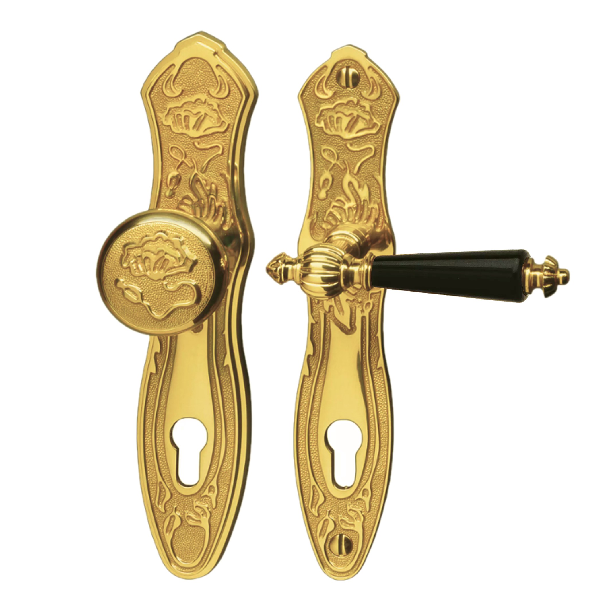 Sicherheitgarnitur PZ. Dist. 92  Messing,  LxB Sicherheitgarnitur in Messing glänzend PZ 92 DIN RE mit TD039 Serie TG128 Bild1