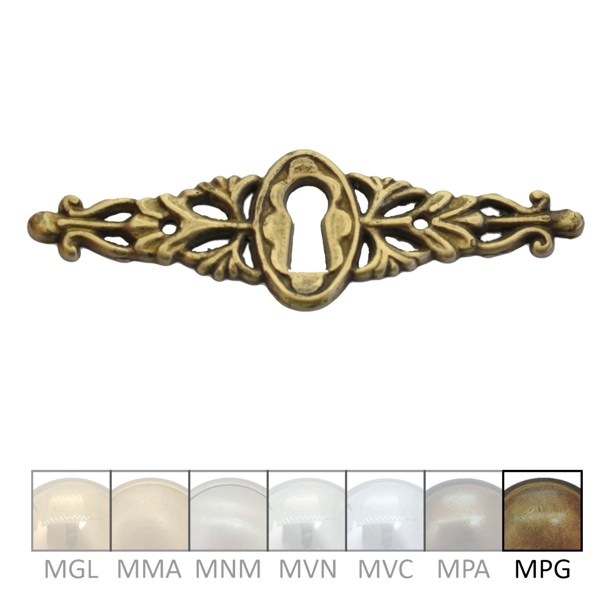 Klassizismus Möbelschild geprägt Messing MPG 97x28mm mit Schlüsselloch Serie KL012 Bild1