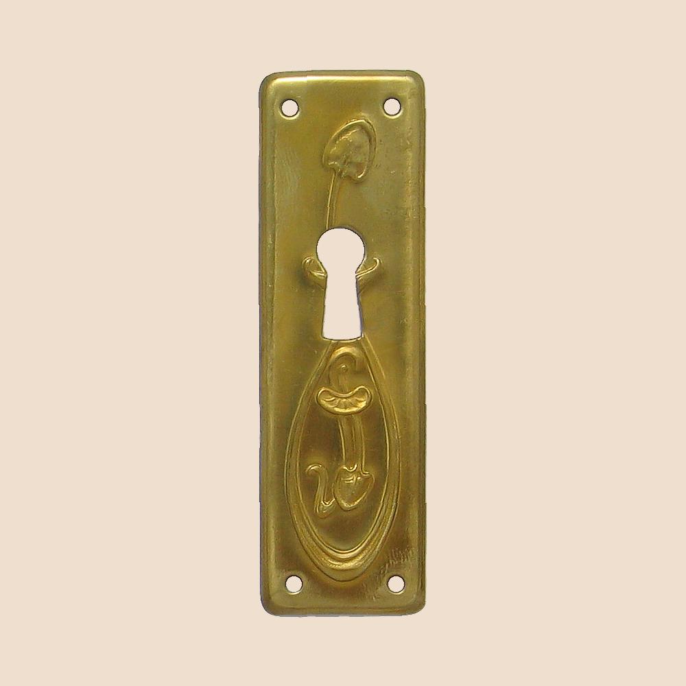 Jugendstil Möbelschild Messing MMA 24 x 80mm mit Schlüsselloch Serie JU012 Bild1