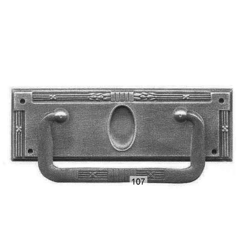 Jugendstil Möbelschild geprägt Messing MPA 110 x 39mm mit Griff Serie JU031 Bild1