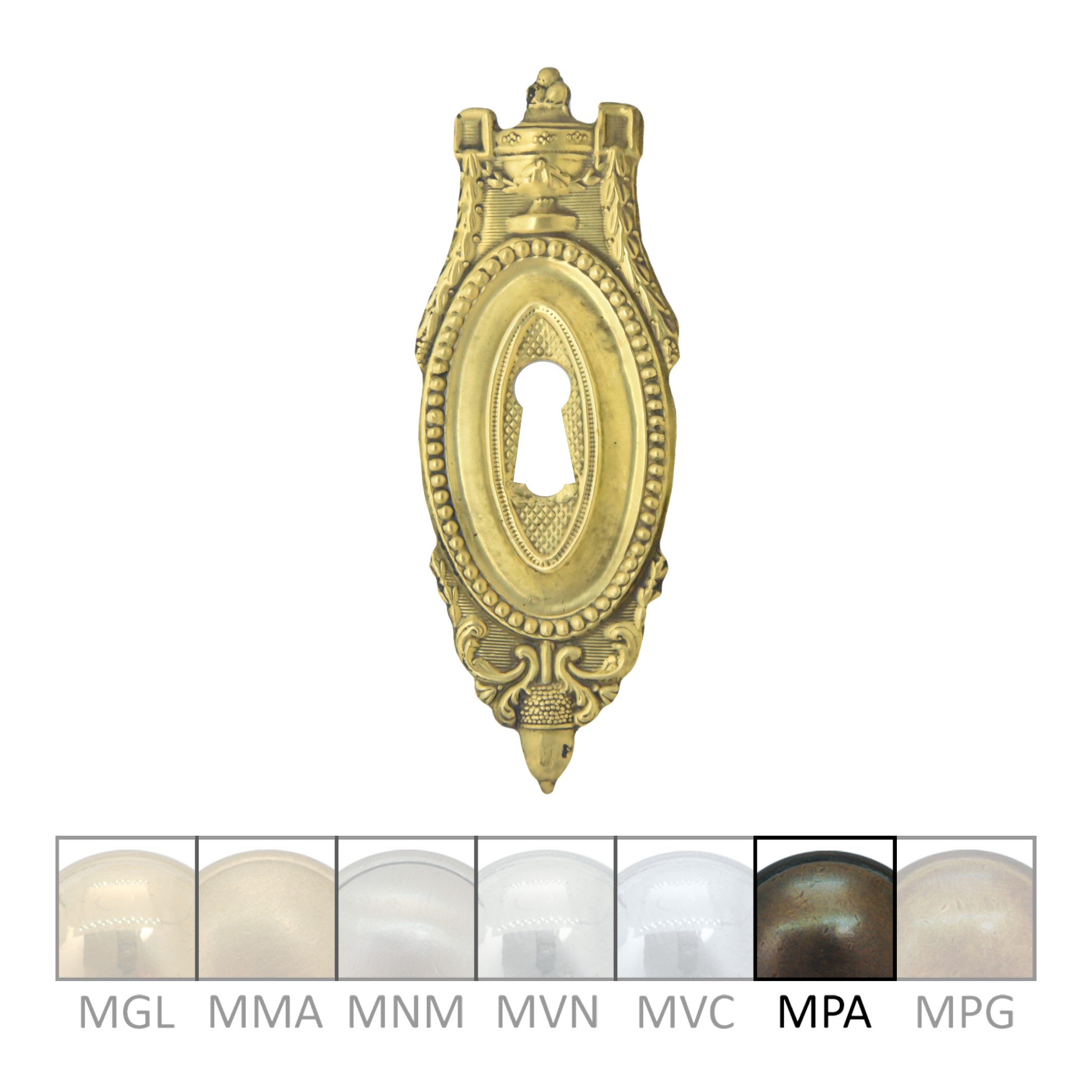 Klassizismus Möbelschild geprägt Messing MPA 47x120mm mit Schlüsselloch Serie KL063 Bild1