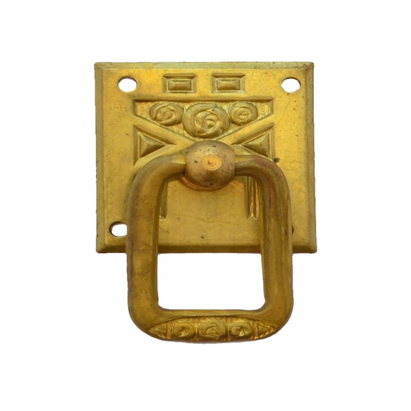 Jugendstil Möbelschild geprägt Messing MPA 30 x 32mm mit Griff Serie JU011 Bild1