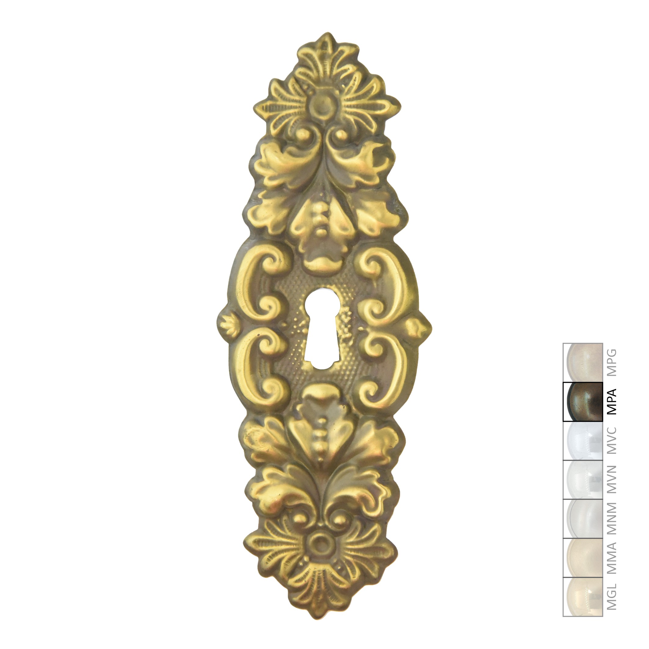 Klassizismus Möbelschild geprägt Messing MPA 60x165mm mit Schlüsselloch Serie KL046 Bild1