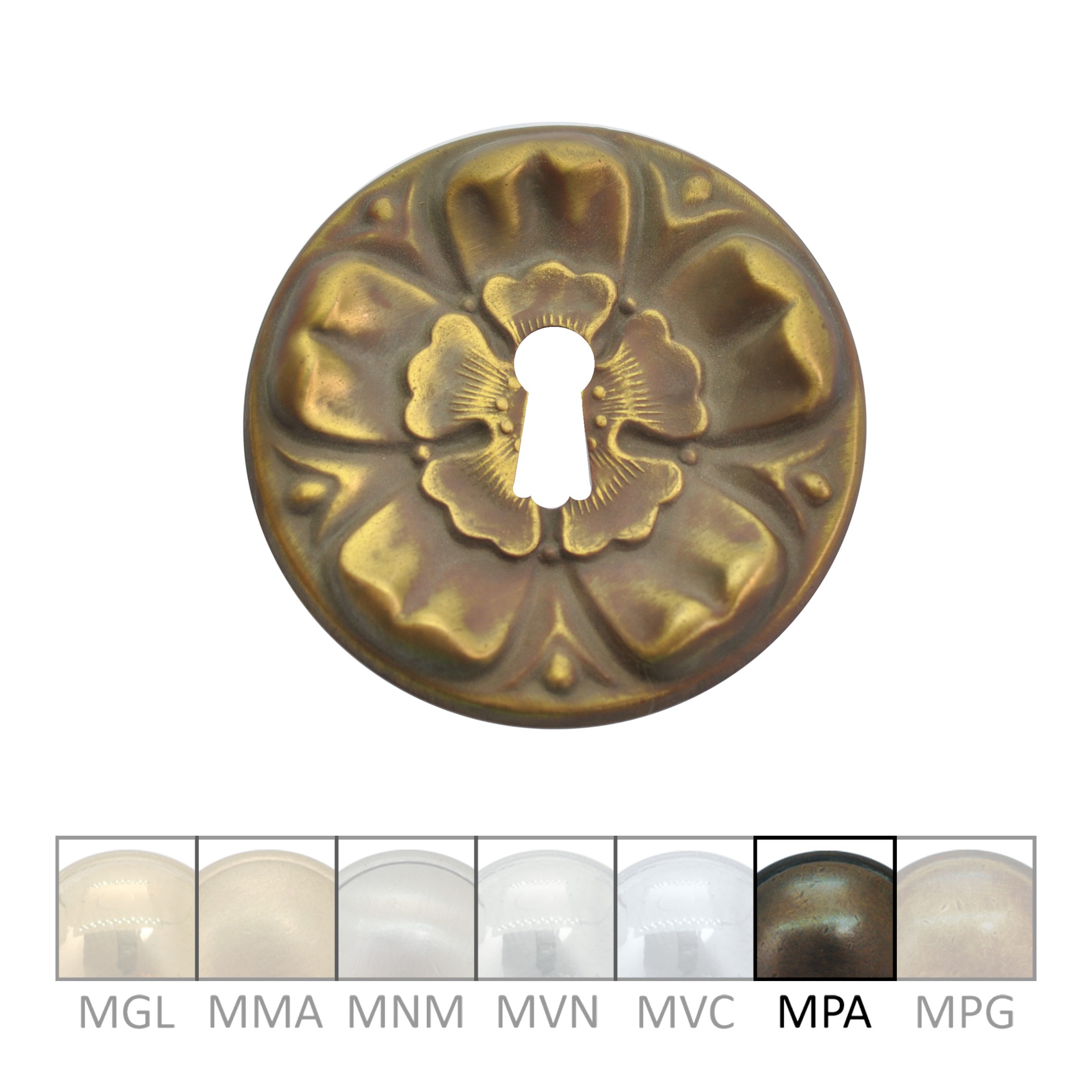 Klassizismus Möbelschild geprägt Messing MPA D65mm Schlüsselloch Serie KL094 Bild1