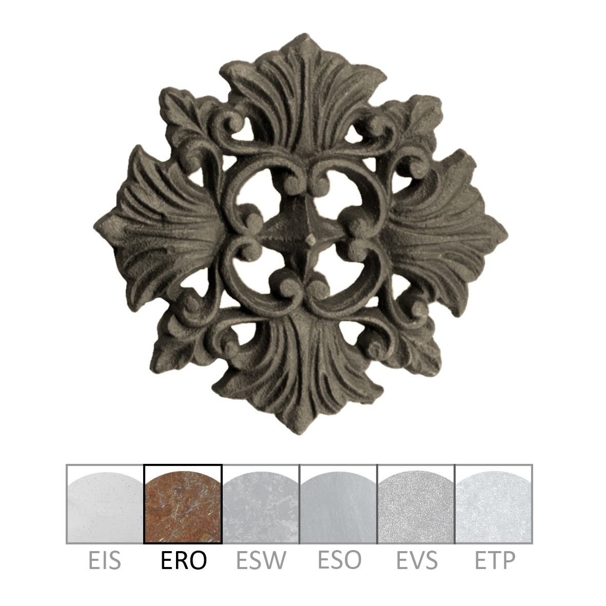 Zierrosette Eisen gerostet 185 x 180mm Serie AP003 Bild1
