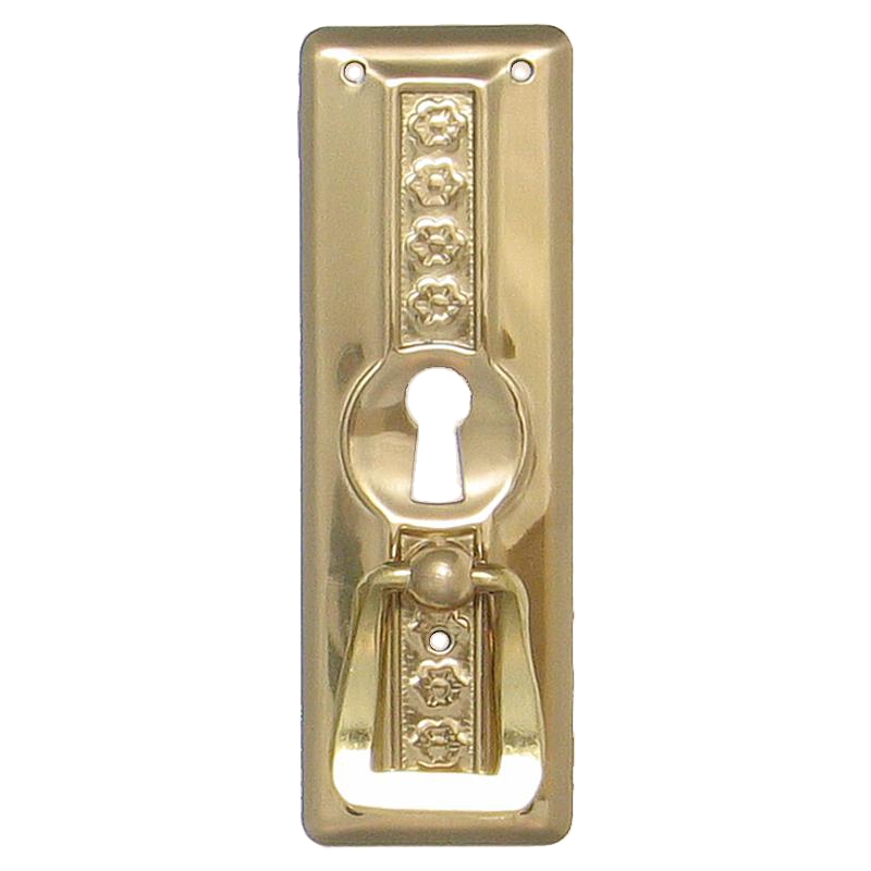 Jugendstil Möbelschild geprägt - Messing glänzend - 30 x 90 mm der Serie JU001 Bild1 Jugendstil Möbelschild geprägt Messing MGL 30 x 90mm mit Griff und Schlüsselloch Serie JU001 Bild1