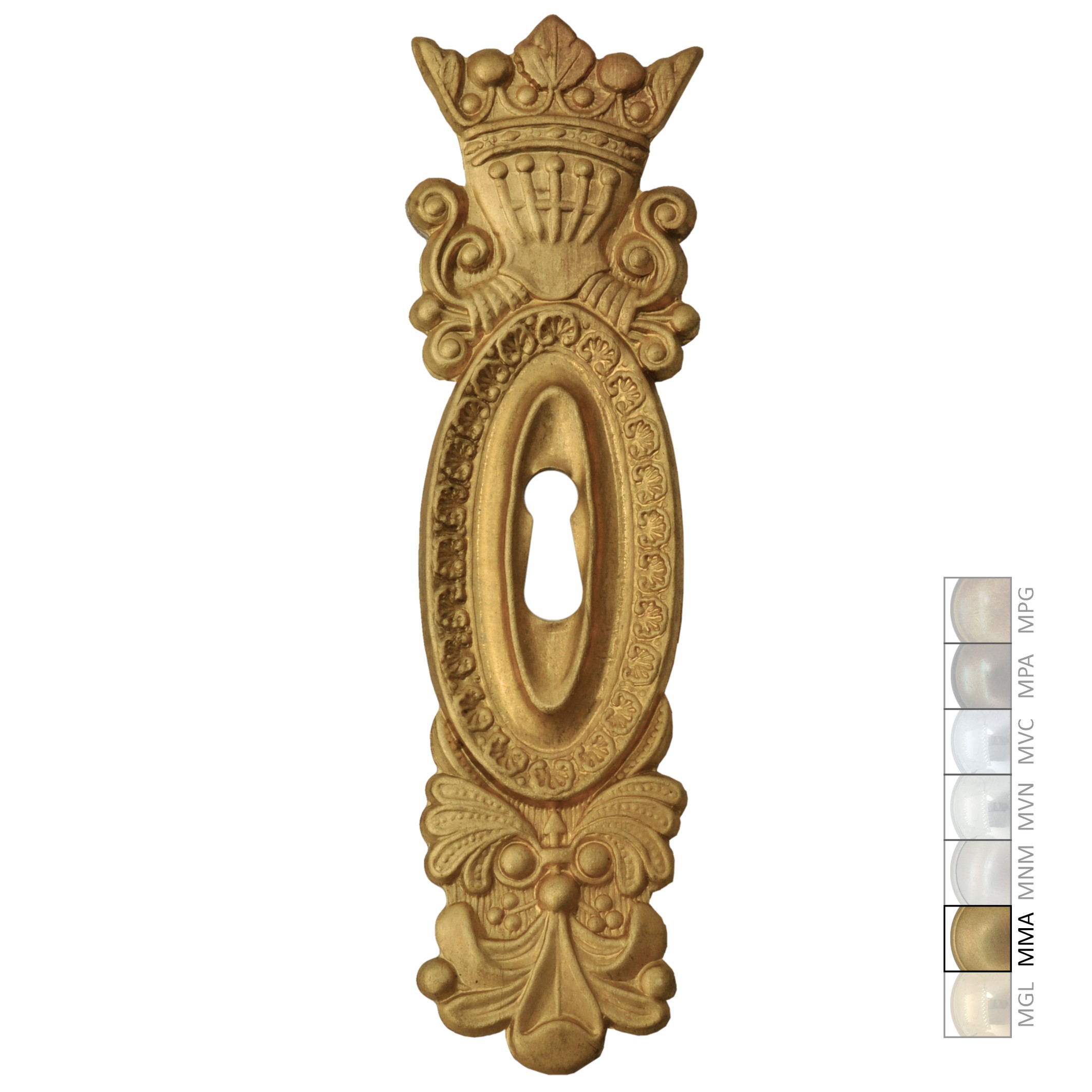 Möbelschild in Messing mit versch. Oberflächen erhältlich. 50x175 mm Bild1 Klassizismus Möbelschild geprägt Messing MMA 50x175mm mit Schlüsselloch Serie KL043 Bild1