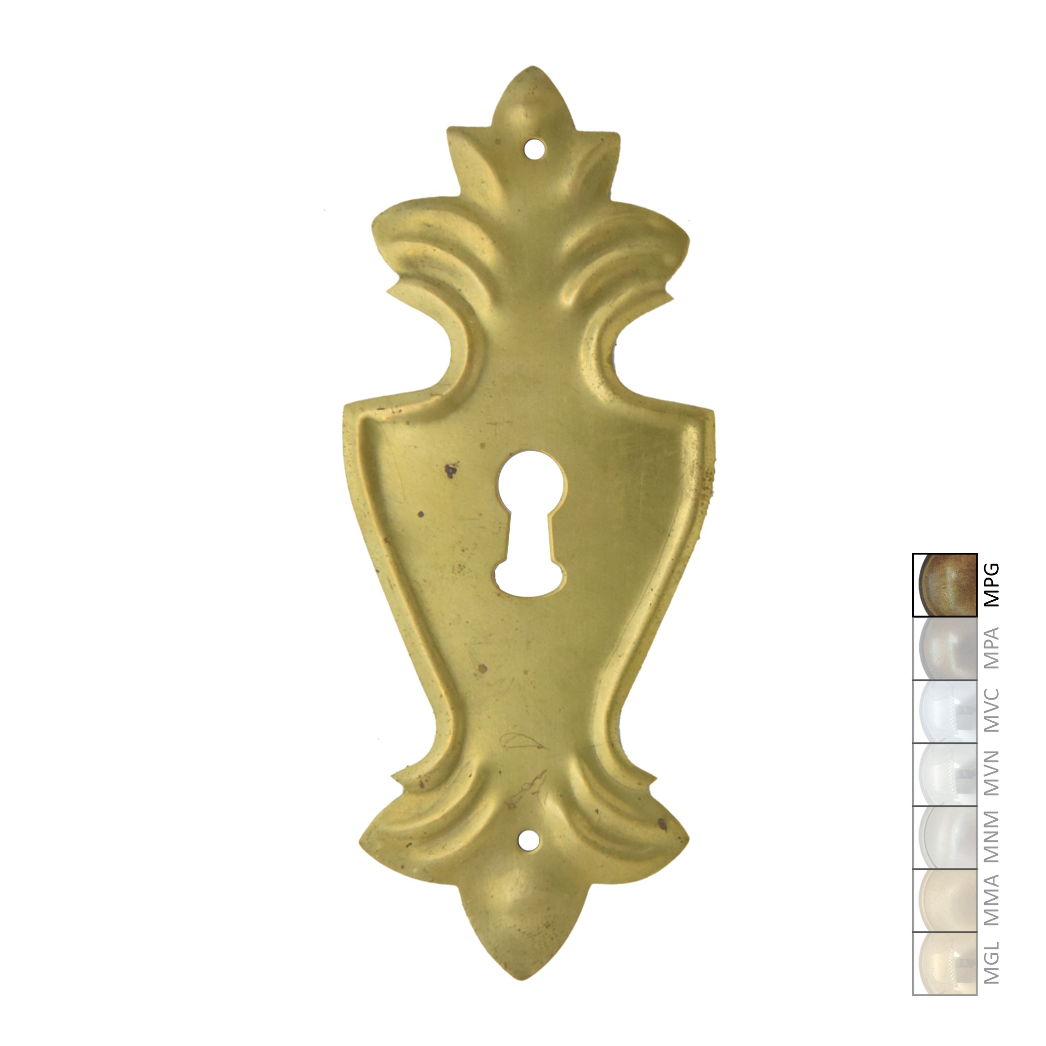 Barock Schlüsselschild 53 x 130mm mit Schlüsselloch, Messing MPG Serie BA025 Bild1