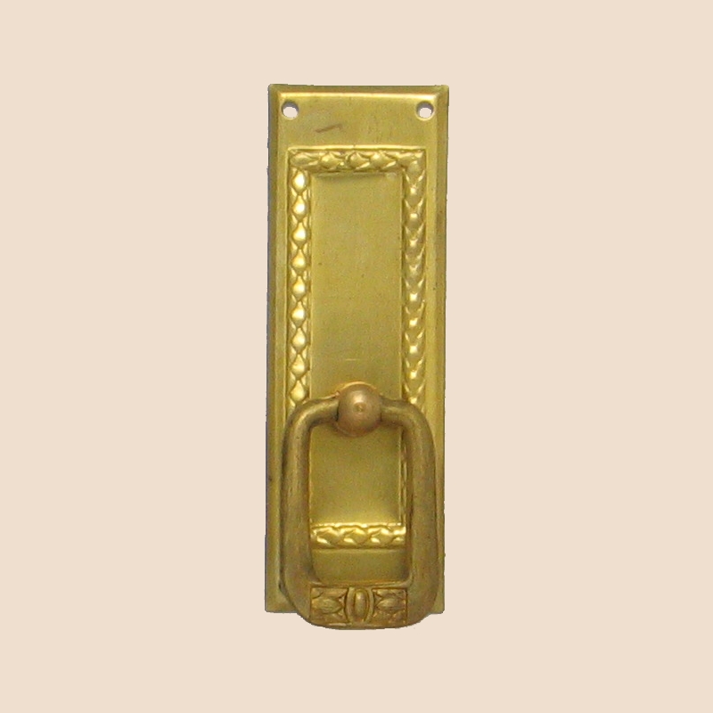 Jugendstil Möbelschild geprägt Messing MMA 27 x 79mm mit Griff Serie JU014 Bild1