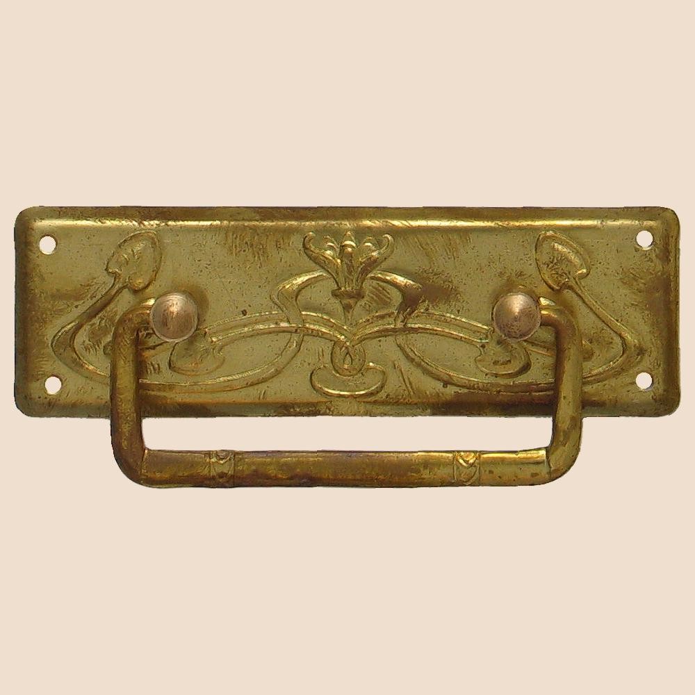 Jugendstil Möbelschild geprägt Messing MPA 95 x 30mm mit Griff Serie JU012 Bild1