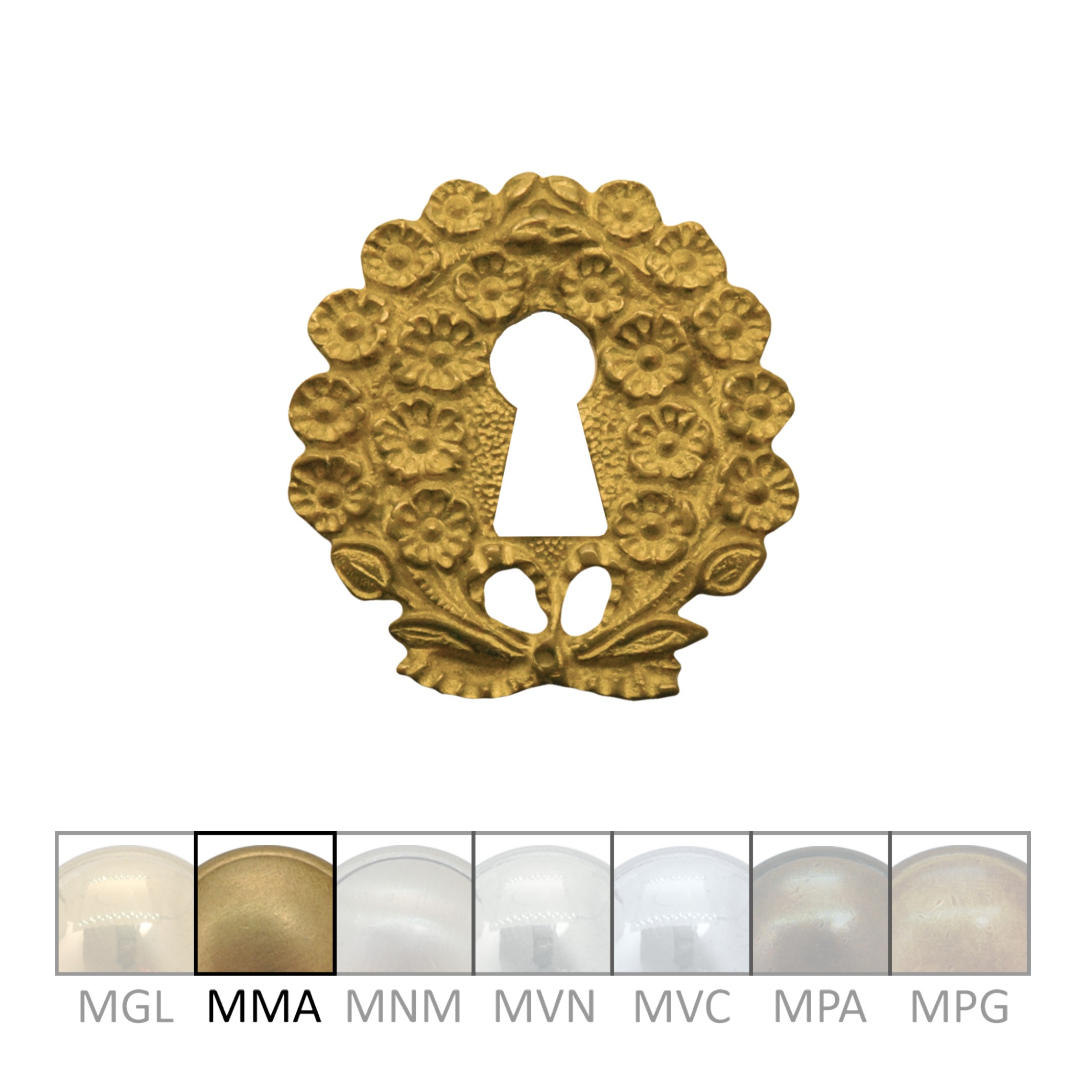 Klassizismus Möbelschild geprägt Messing MMA 55x55mm mit Schlüsselloch Serie KL018 Bild1