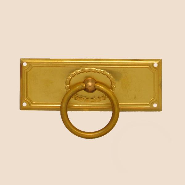 Jugendstil Möbelschild geprägt Messing MPG 100 x 38mm mit Griff rund Serie JU103 Bild1