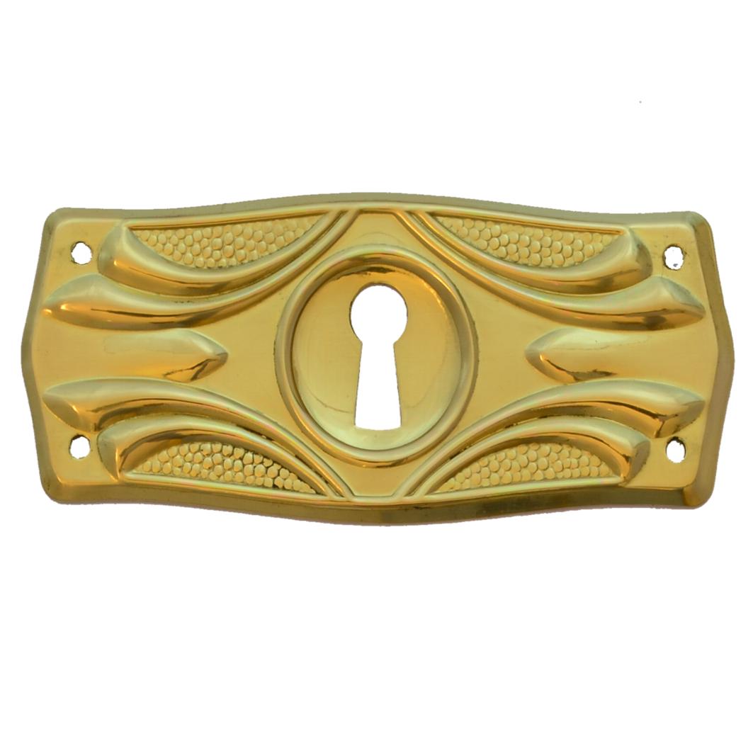 Jugendstil Möbelschild geprägt Messing MGL 90 x 38mm mit Schlüsselloch Serie JU017 Bild1