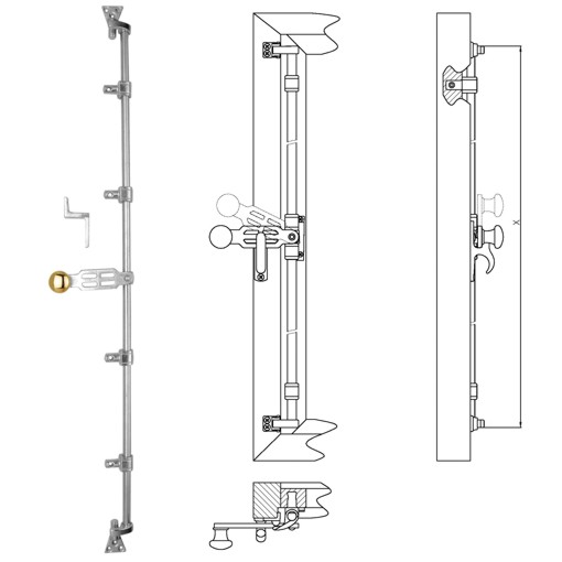 Osnabrücker Fensterdrehstange 1flg auswärts 1300mm, re Messing MGL Serie FD001 Bild1