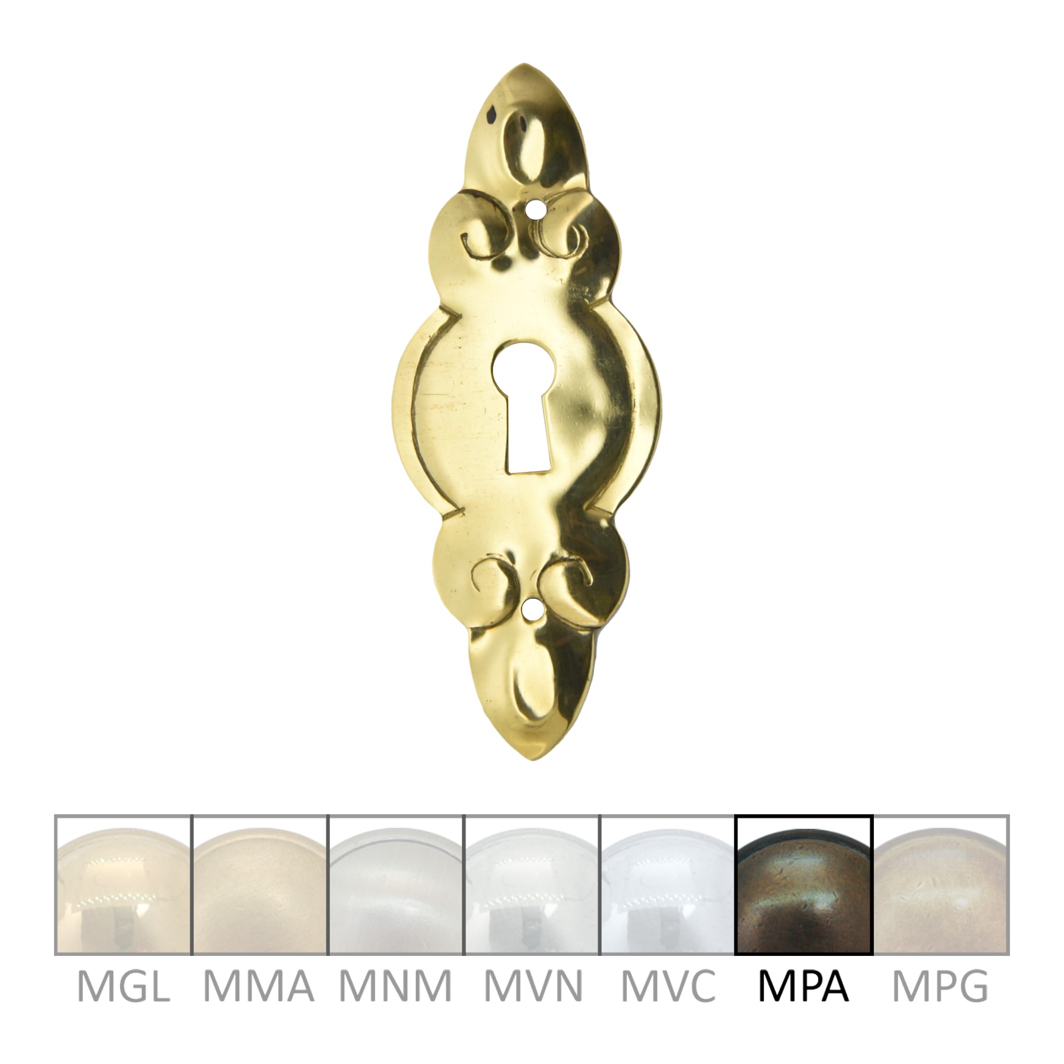 Barock Schlüsselschild 36 x 90mm mit Schlüsselloch, Messing MPA Serie BA024 Bild1