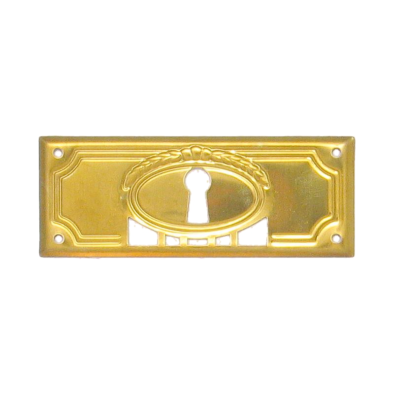 Jugendstil Möbelschild geprägt - Messing matt - 85 x 33 mm der Serie JU006 Bild1 Jugendstil Möbelschild geprägt Messing MMA 85 x 33mm mit Schlüsselloch Serie JU006 Bild1