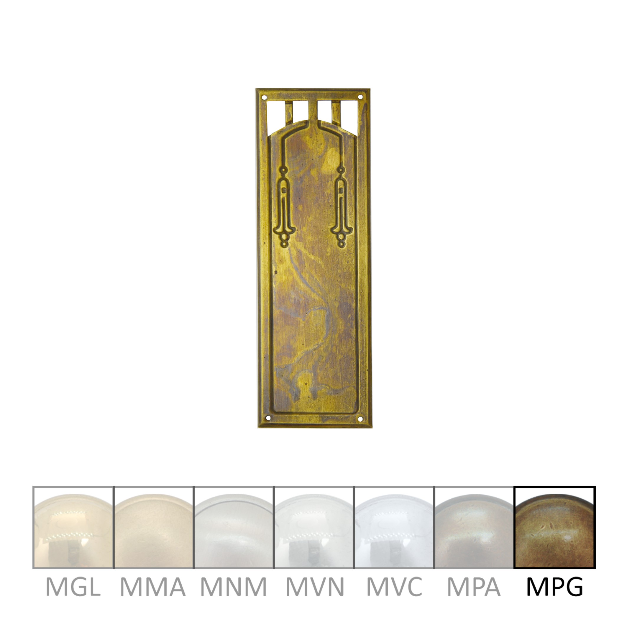 Jugendstil Möbelschild geprägt Messing MPG 34 x 98mm Serie JU026 Bild1
