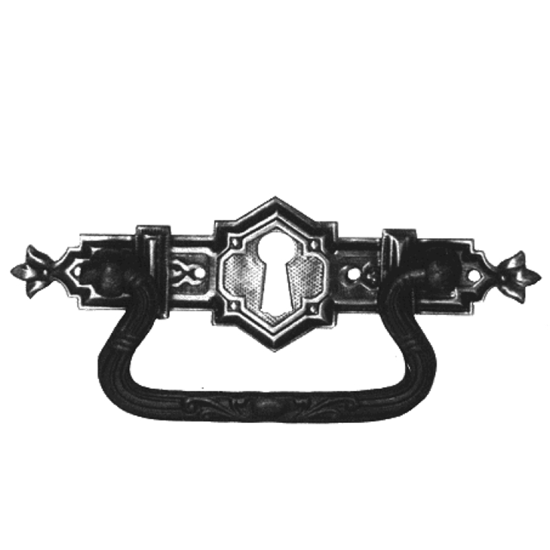 Historismus Möbelschild geprägt Messing MPA 110 x 35mm mit Griff und Schlüsselloch Serie HI025 Bild1