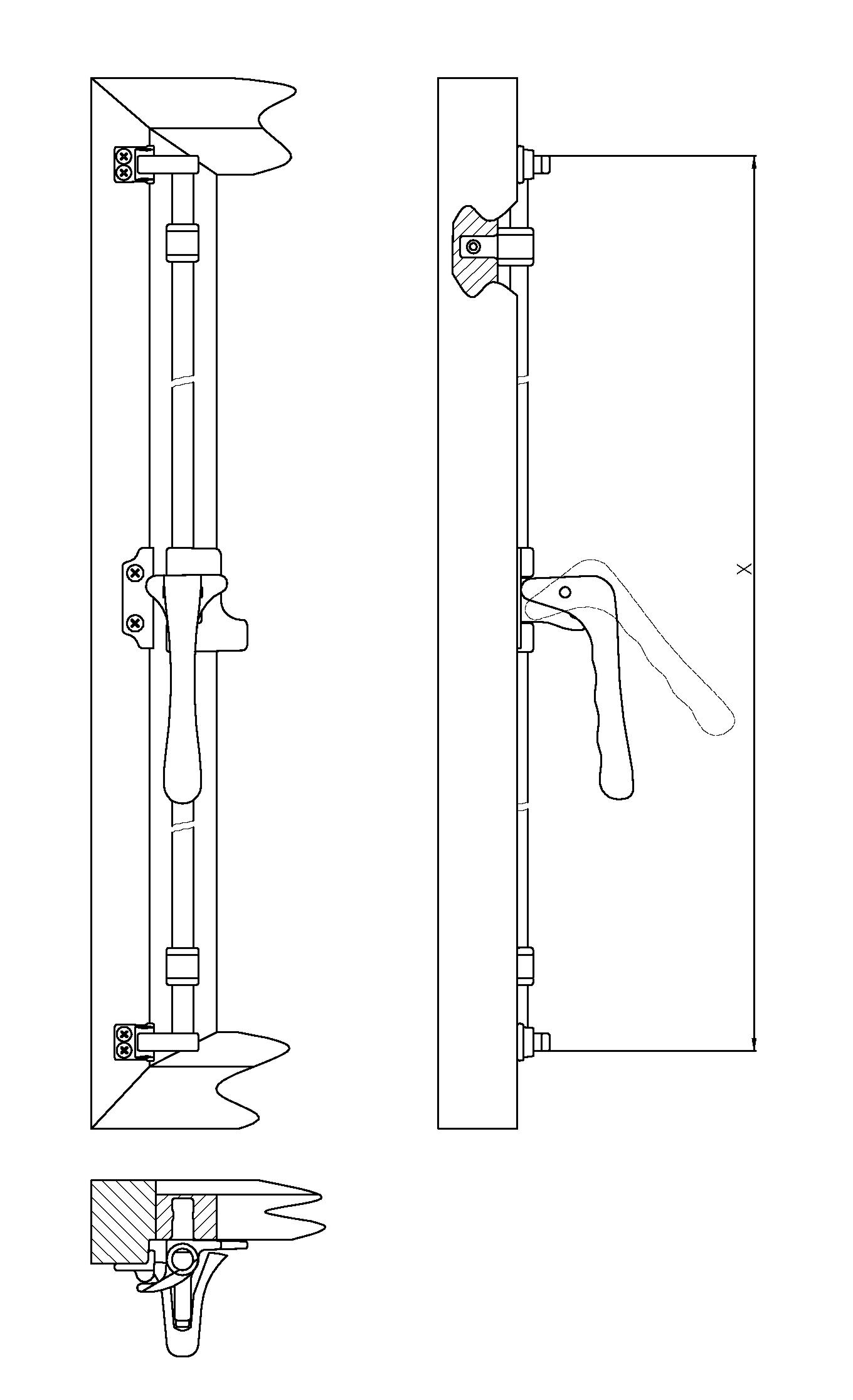 Bremer Fensterdrehstange 1flg auswärts 1500mm, li Messing MGL Serie FD005 Bild2