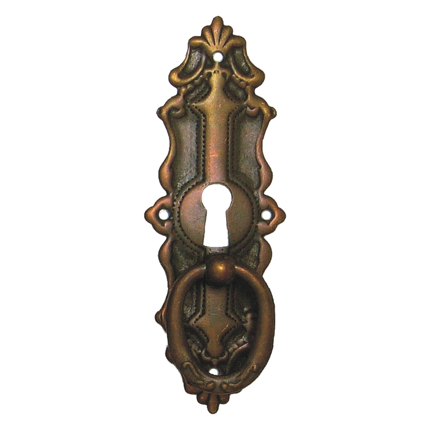 Historismus Möbelschild geprägt Messing MPA 34 x 94mm mit Griff und Schlüsselloch Serie HI001 Bild1