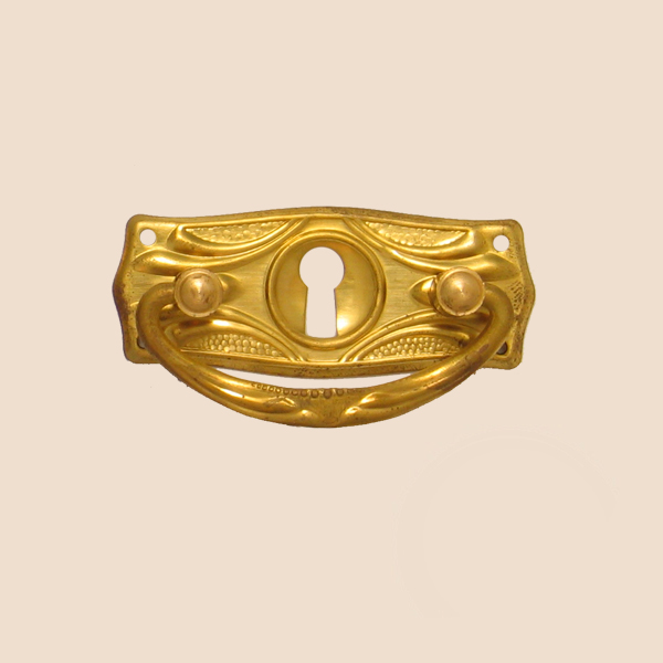 Jugendstil Möbelschild geprägt Messing MMA 70 x 28mm mit Griff und Schlüsselloch Serie JU017 Bild1