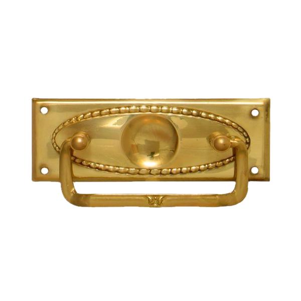 Jugendstil Möbelschild geprägt - Messing patiniert - 70 x 28 mm der Serie JU018 Bild1 Jugendstil Möbelschild geprägt Messing MPA 70 x 28mm mit Griff Serie JU018 Bild1