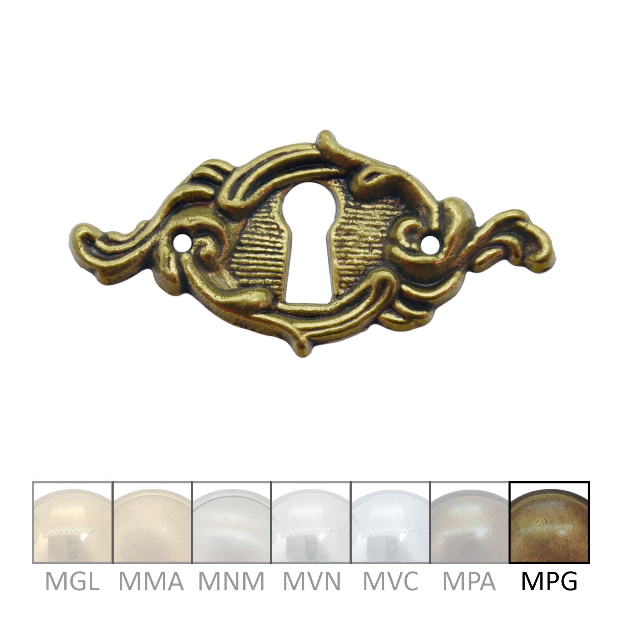 Klassizismus Möbelschild geprägt Messing MPG 60x29mm mit Schlüsselloch Serie KL151 Bild1