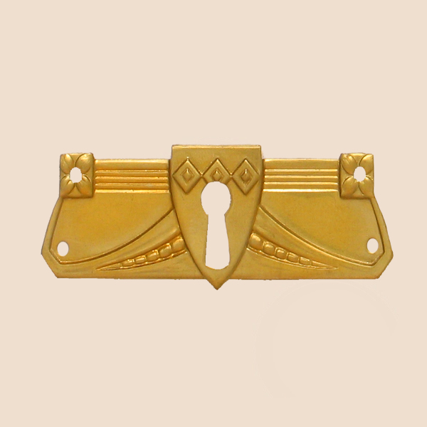 Jugendstil Möbelschild geprägt Messing MPG 80 x 26mm mit Schlüsselloch Serie JU010 Bild1