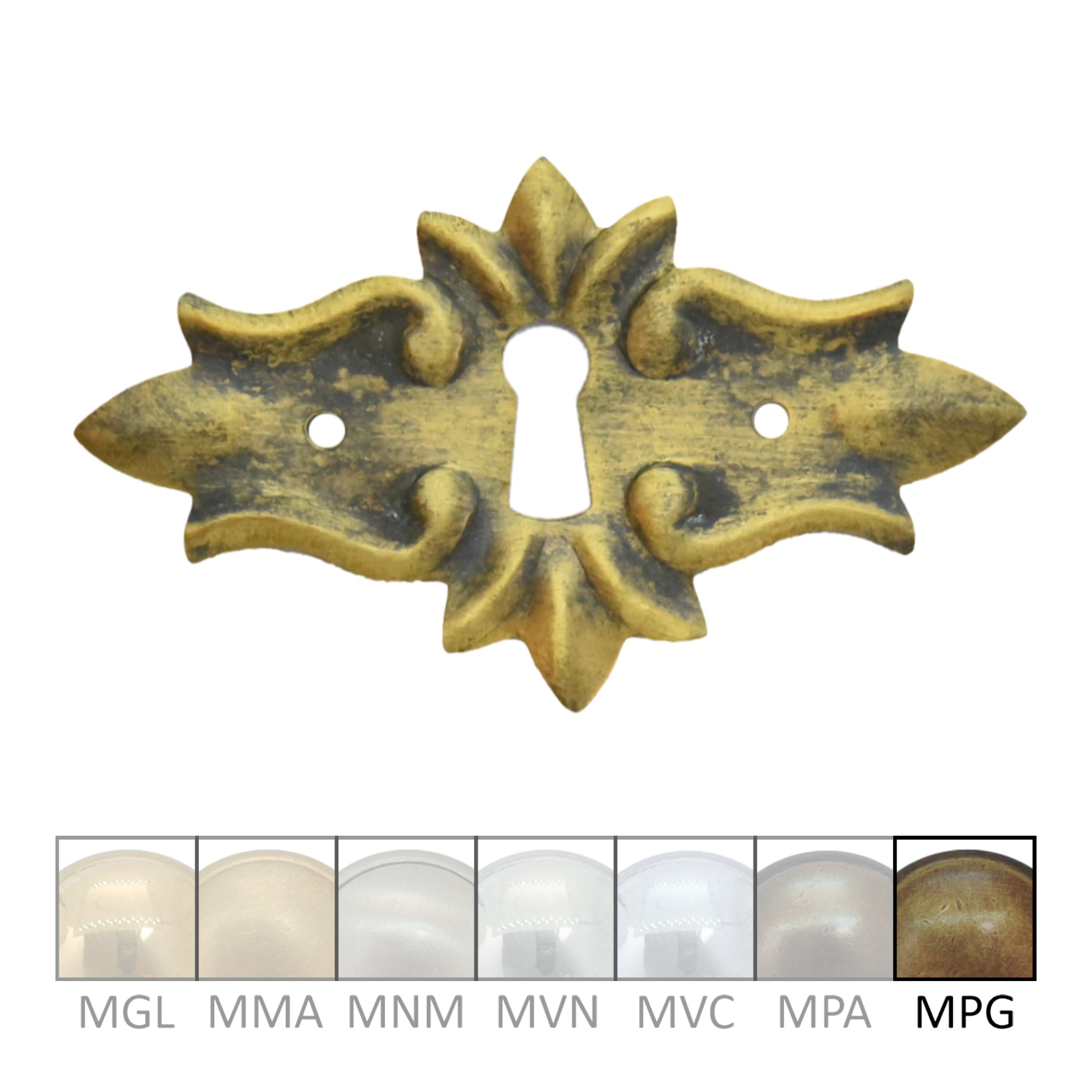 Barock Schlüsselschild 50 x 85mm mit Schlüsselloch, Messing MPG Serie BA004 Bild1