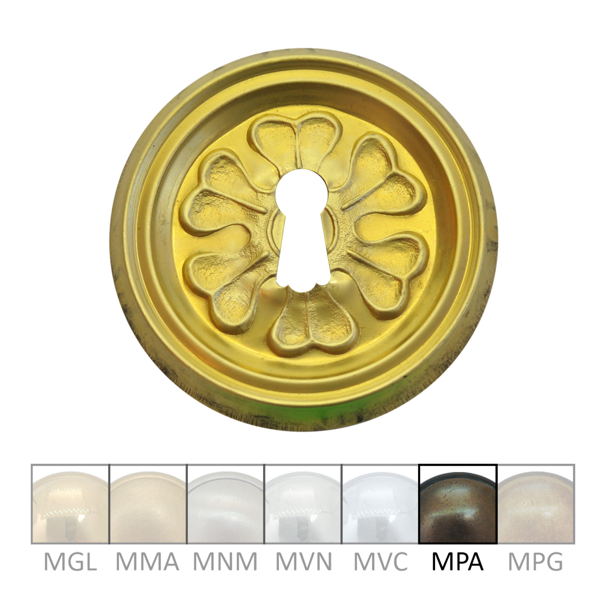 Klassizismus Möbelschild geprägt Messing MPA D60mm Schlüsselloch Serie KL093 Bild1