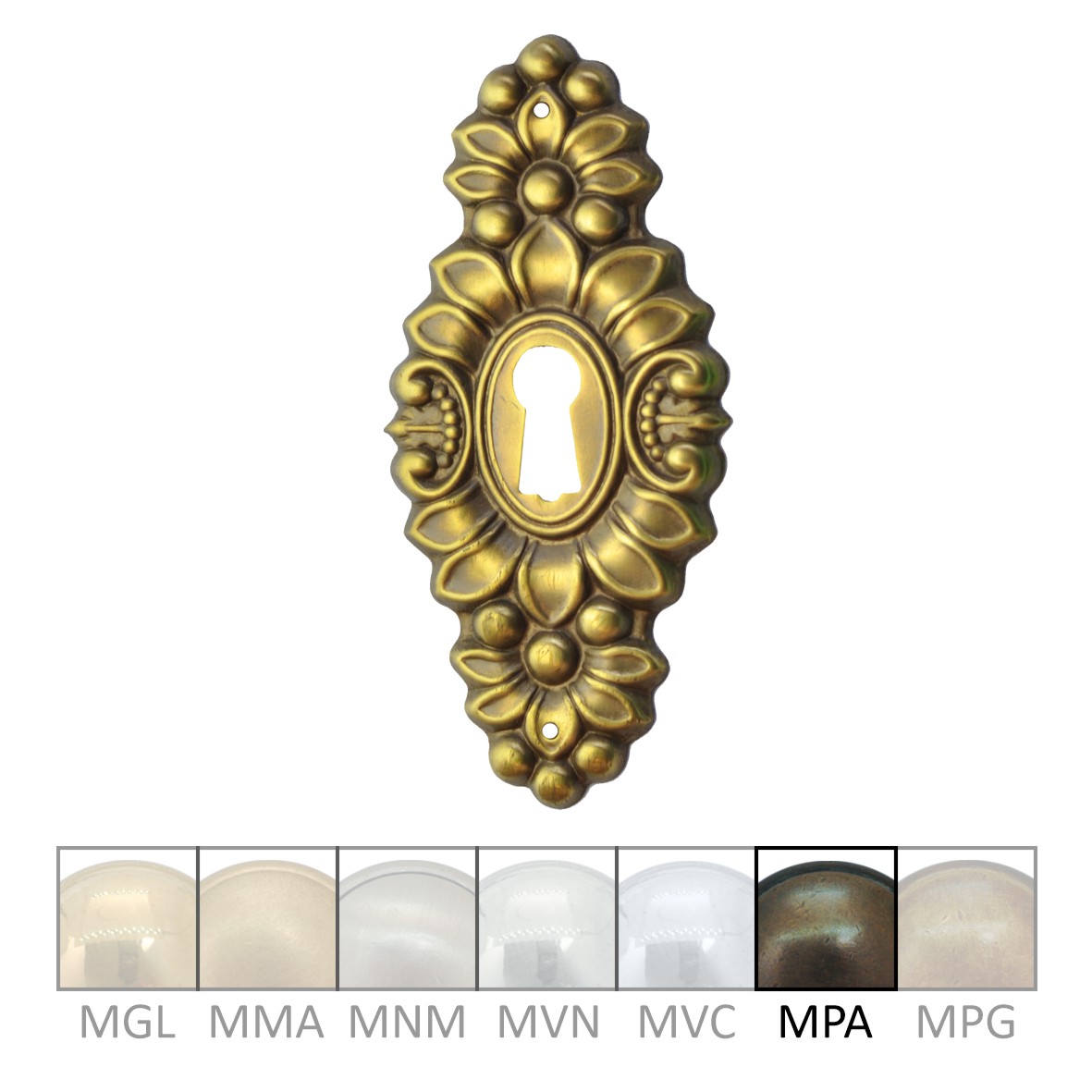 Klassizismus Möbelschild geprägt Messing MPA 35x85mm mit Schlüsselloch Serie KL079 Bild1