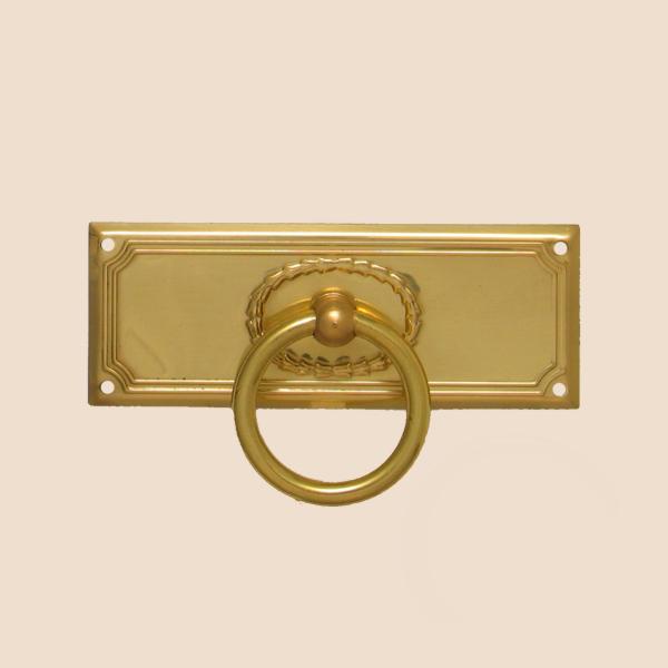 Jugendstil Möbelschild geprägt Messing MGL 100 x 38mm mit Griff rund Serie JU103 Bild1