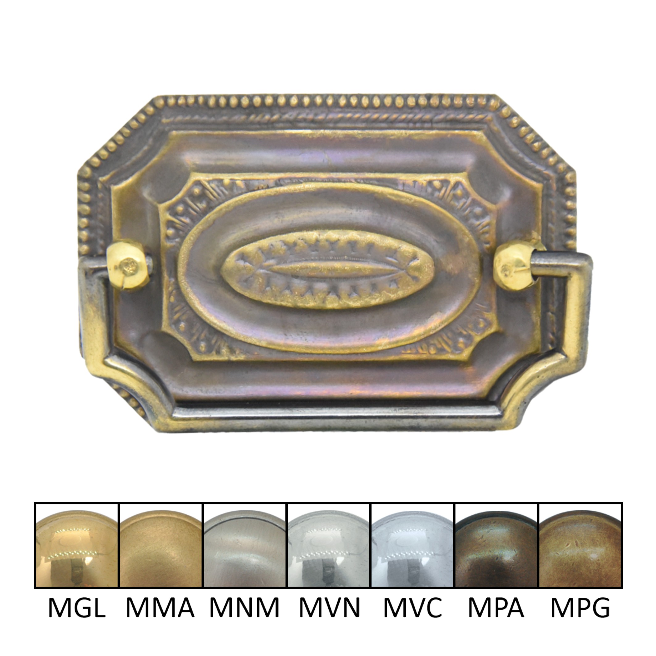 Klassizismus Möbelschild geprägt Messing MPA 75x50mm mit Griff Serie KL060 Bild1