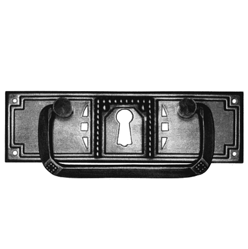 Jugendstil Möbelschild geprägt - Messing matt - 107 x 32 mm der Serie JU024 Bild1 Jugendstil Möbelschild geprägt Messing MMA 107 x 32mm mit Griff und Schlüsselloch Serie JU024 Bild1