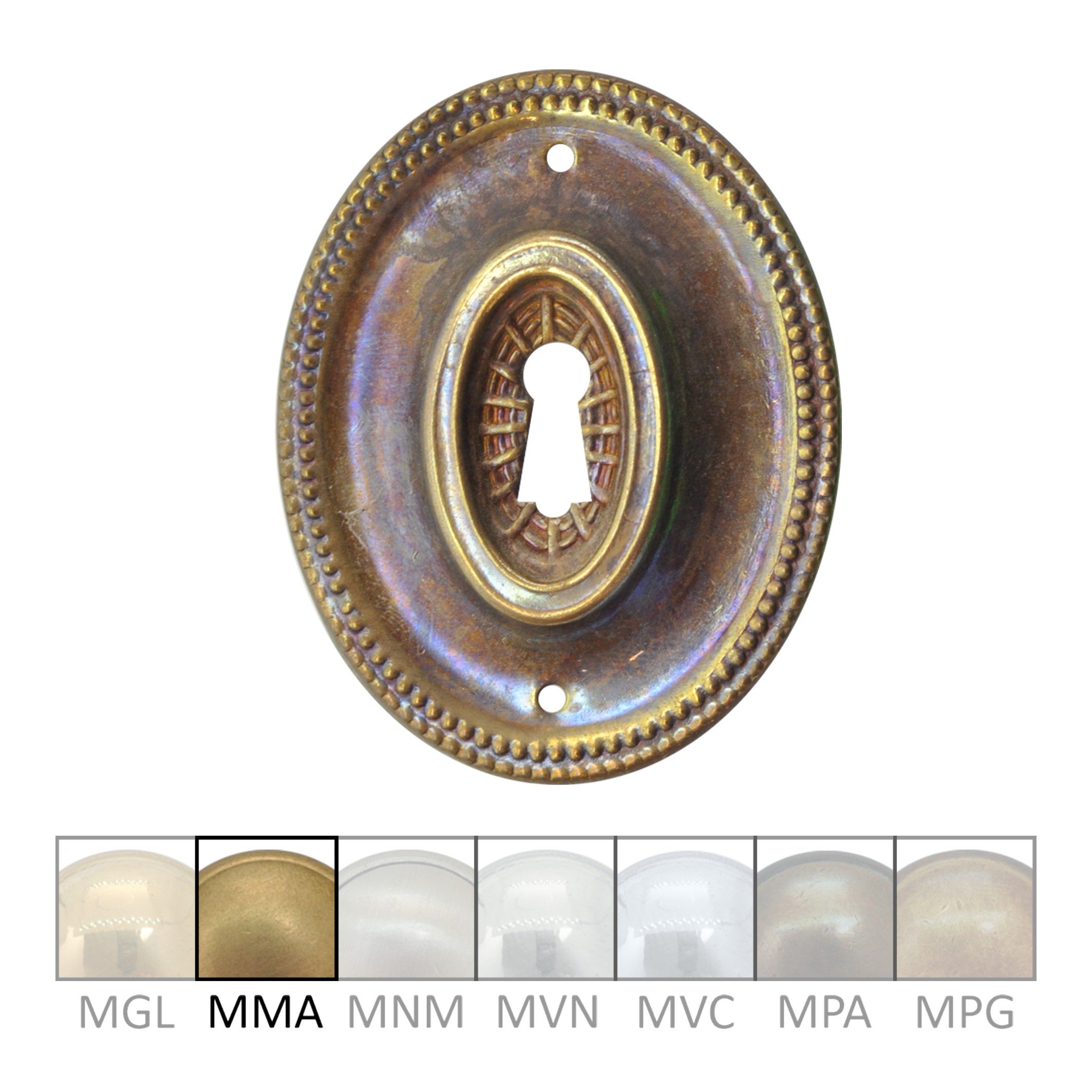 Klassizismus Möbelschild geprägt Messing MMA 64x51mm mit Schlüsselloch Serie KL078 Bild1
