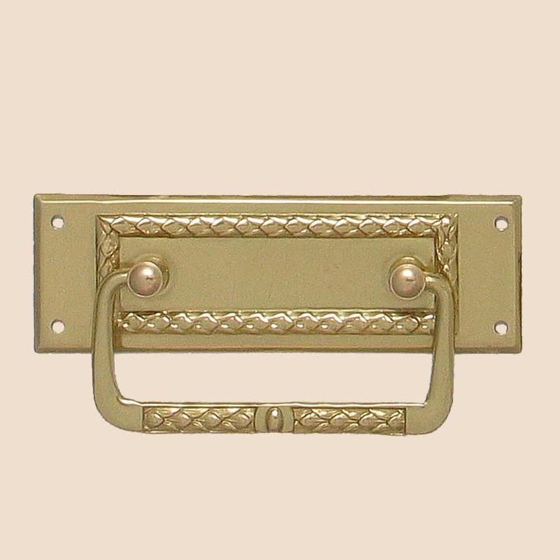Jugendstil Möbelschild geprägt Messing MGL 94 x 30mm mit Griff Serie JU014 Bild1
