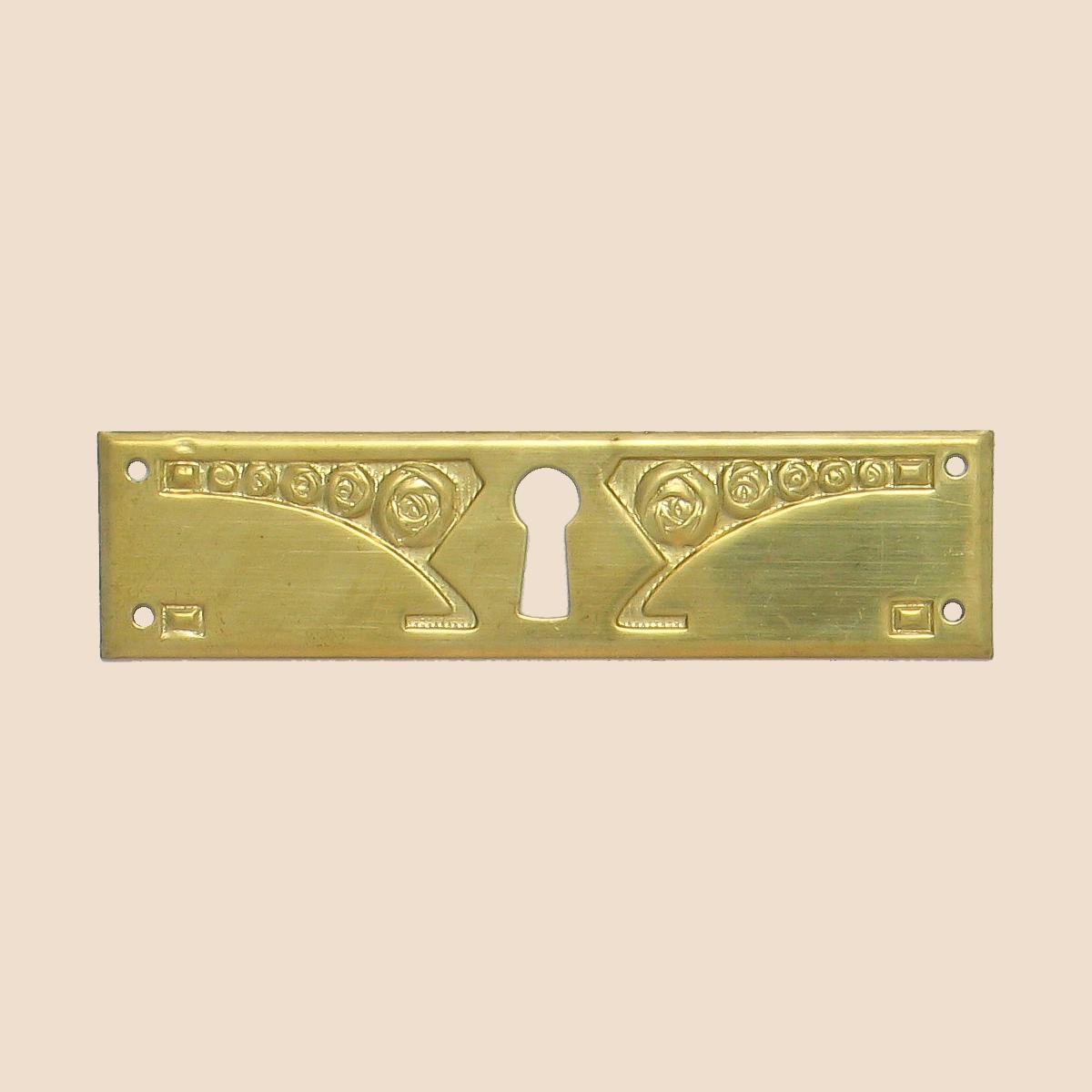 Jugendstil Möbelschild geprägt Messing MPA 98 x 25mm mit Schlüsselloch Serie JU011 Bild1