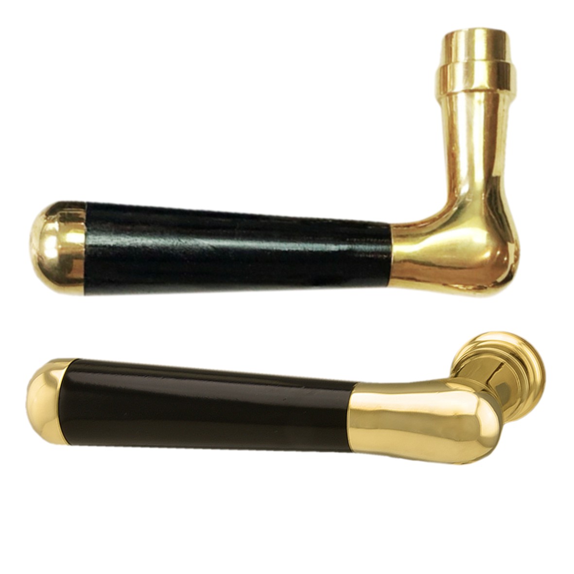Türgriff aus Messing  mit schwarzem Holzeinsatz 115 mm, DIN Links der Serie TD005 Bild1