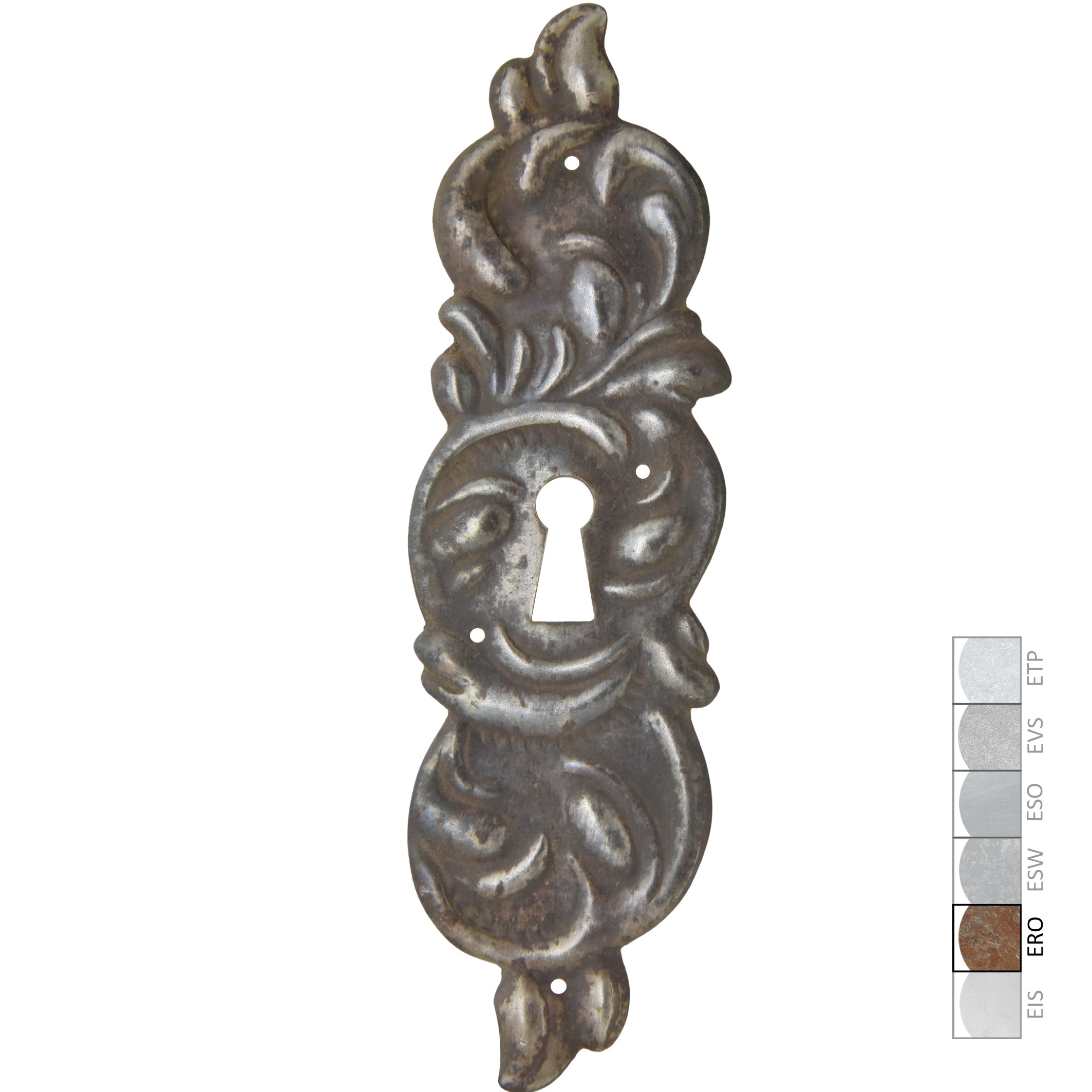 Barock Schlüsselschild 55 x 180mm mit Schlüsselloch, Eisen rostig Serie BA023 Bild1