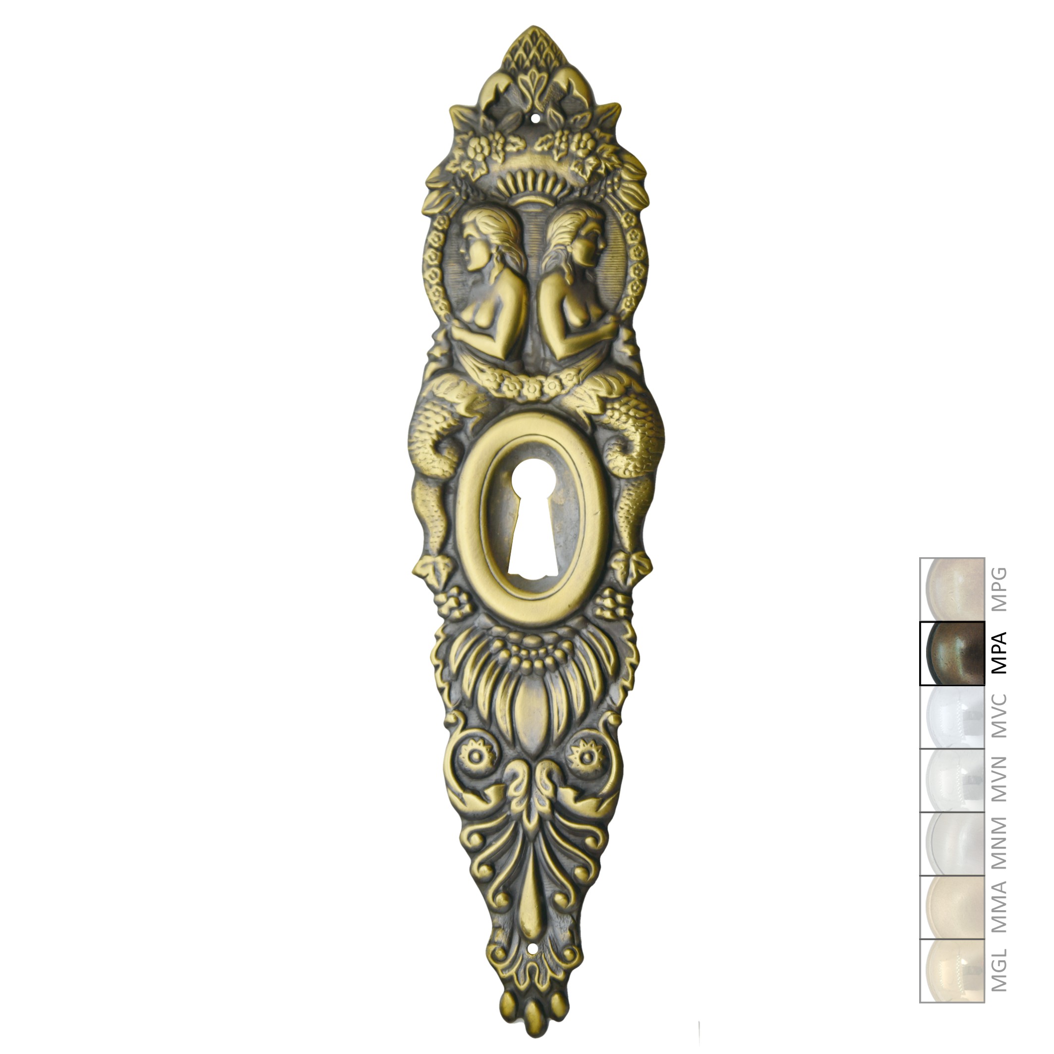 Barock Schlüsselschild 50 x 195mm mit Schlüsselloch, Messing MPG Serie BA052 Bild1