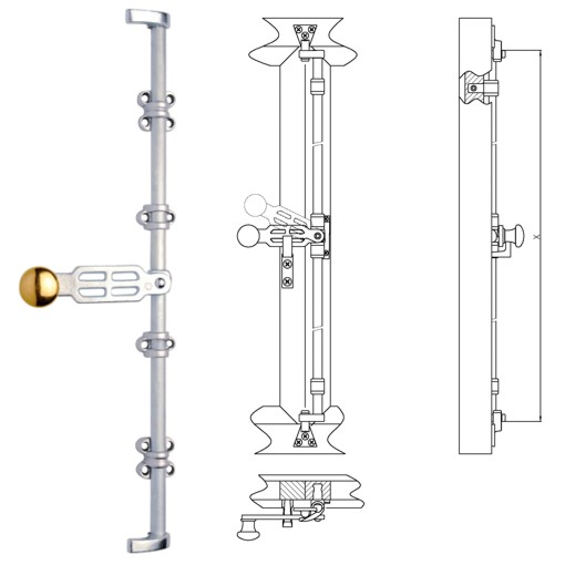 Holsteiner Fensterdrehstange 2flg auswärts 1000mm, re Messing MGL Serie FD011 Bild1