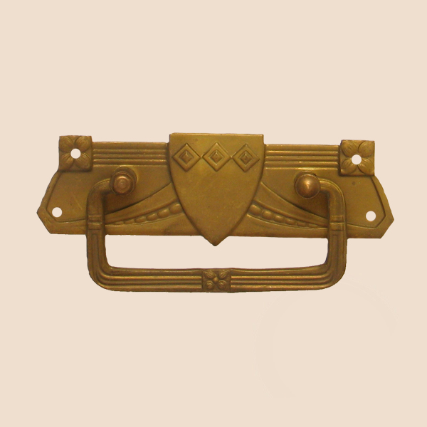 Jugendstil Möbelschild geprägt Messing MPG 110 x 35mm mit Griff Serie JU010 Bild1