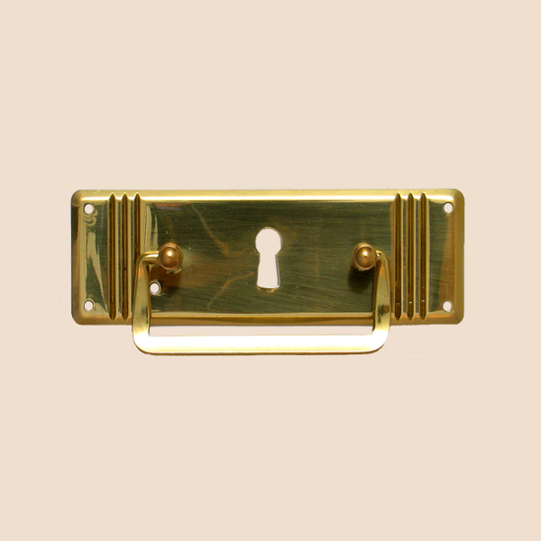 Jugendstil Möbelschild geprägt Messing MGL 110 x 35mm mit Griff und Schlüsselloch Serie JU004 Bild1