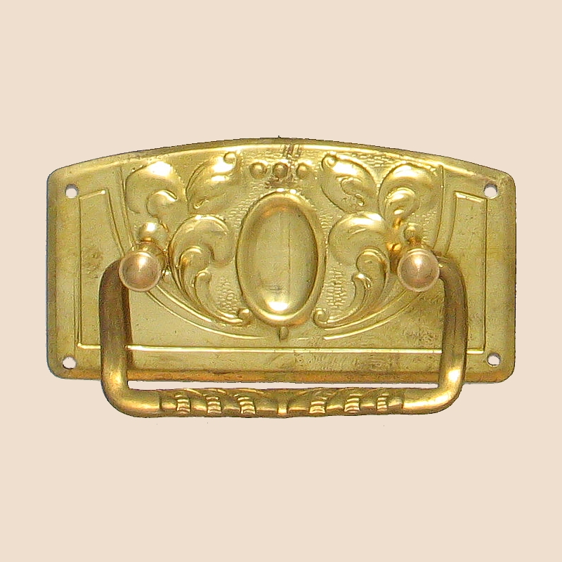 Jugendstil Möbelschild geprägt Messing MGL 90 x 47mm mit Griff Serie JU015 Bild1