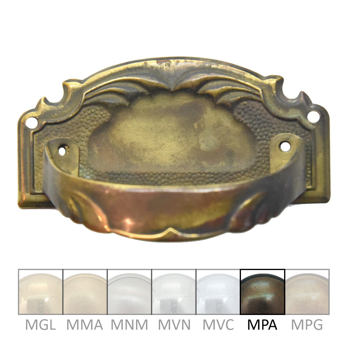 Jugendstil Möbelschild geprägt Messing MPA 68 x 33mm mit Griff fest Serie JU117 Bild1